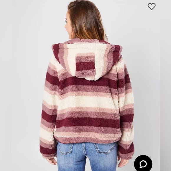 The Buckle’s Ashley Fuzzy Sherpa Hooded Jacket Mauve Stripe Size XL - Picture 2 of 14